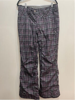 Betty Rides Y2K Plaid Snow Pants Pink M Snowboard Skater Adjustable Waist